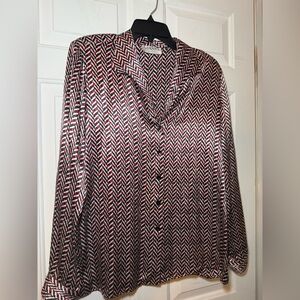 Gianni Vintage Woman’s Red White Black Chevron Print Blouse Size 10 Made In USA